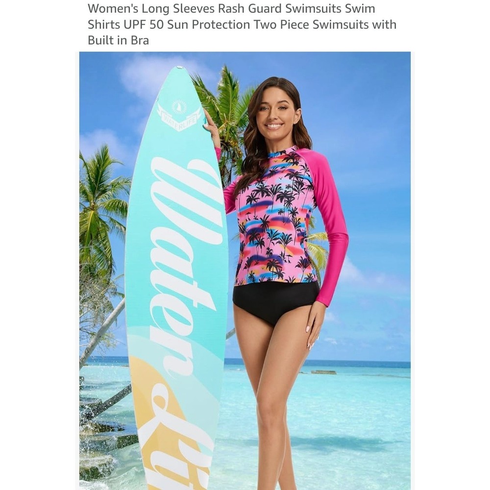 Women Surf Swim Long Sleeve Two Piece Swimsuit XXL Bathing Suit Rash Guard Tro..